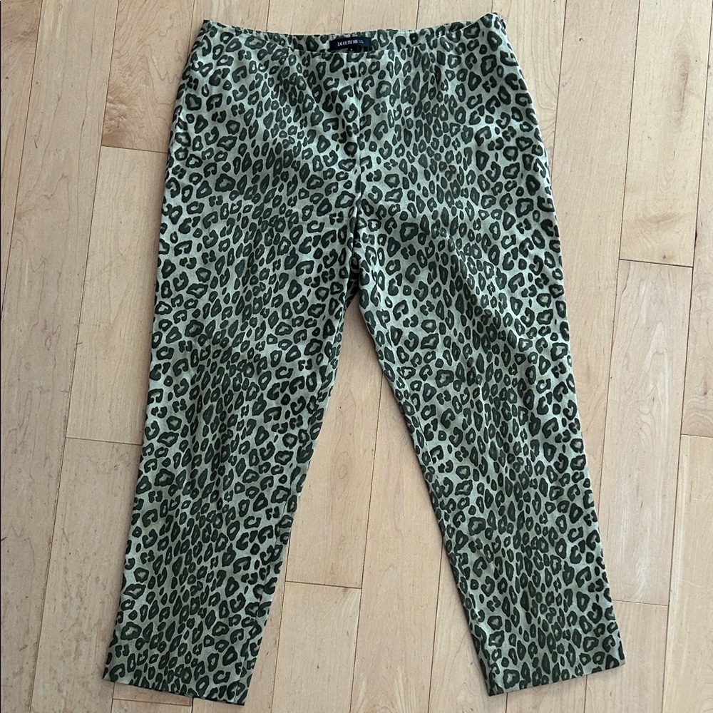 Lafayette 148 green leopard print pants